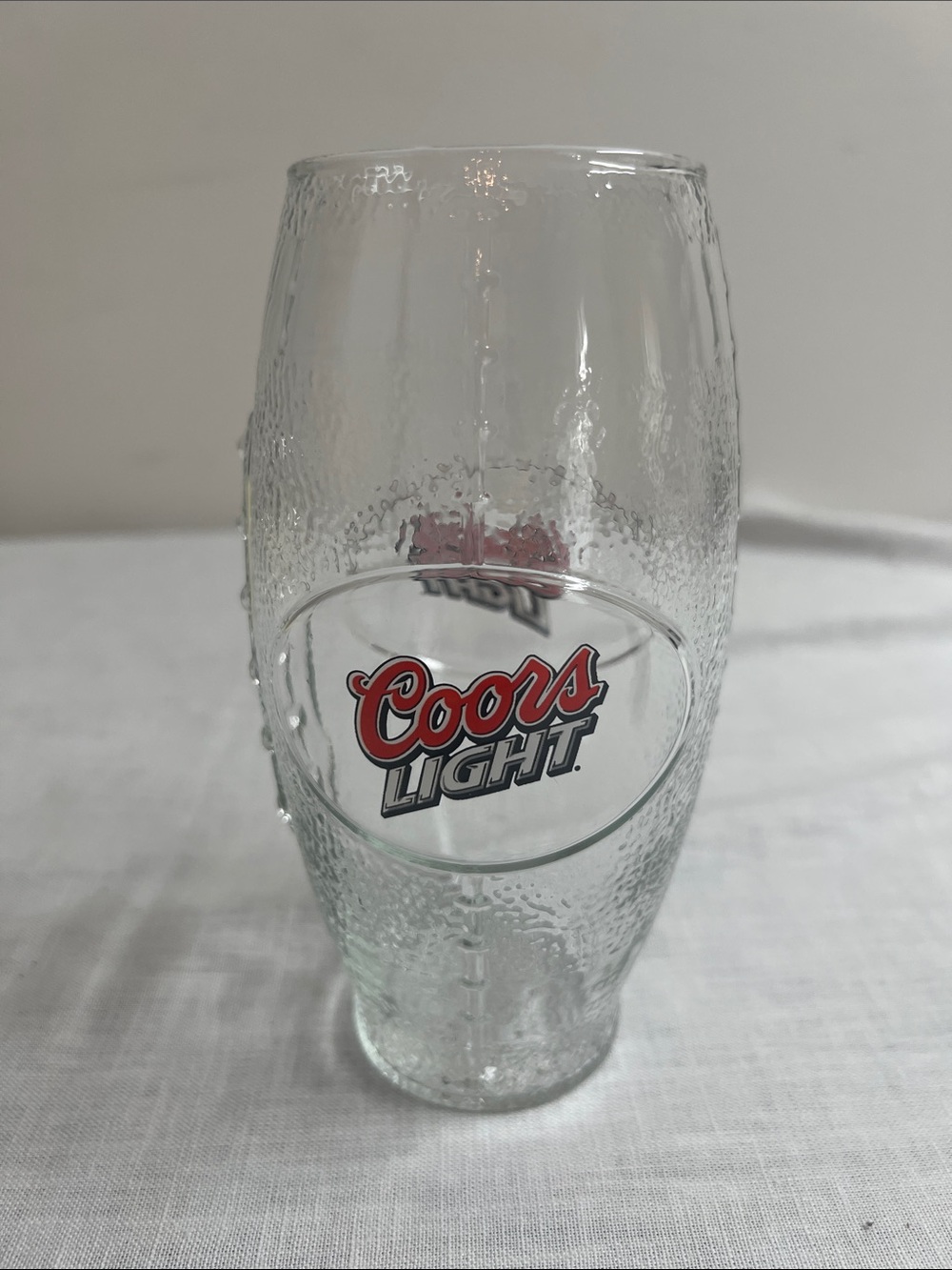 🌞 Coors Light red white & black on clear Footbsll Shaped Glass Beer Tumbler